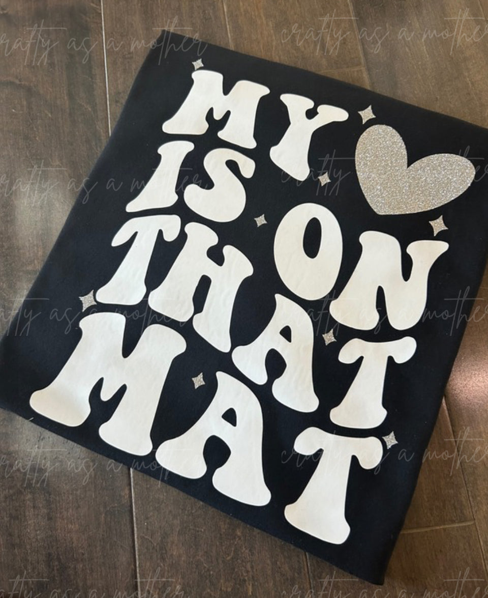 Cheer Mom My Heart is on That Mat - Glitter Tee