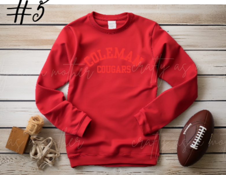 Coleman Cougars Sweatshirts - Puff Vinyl - 12 Options!
