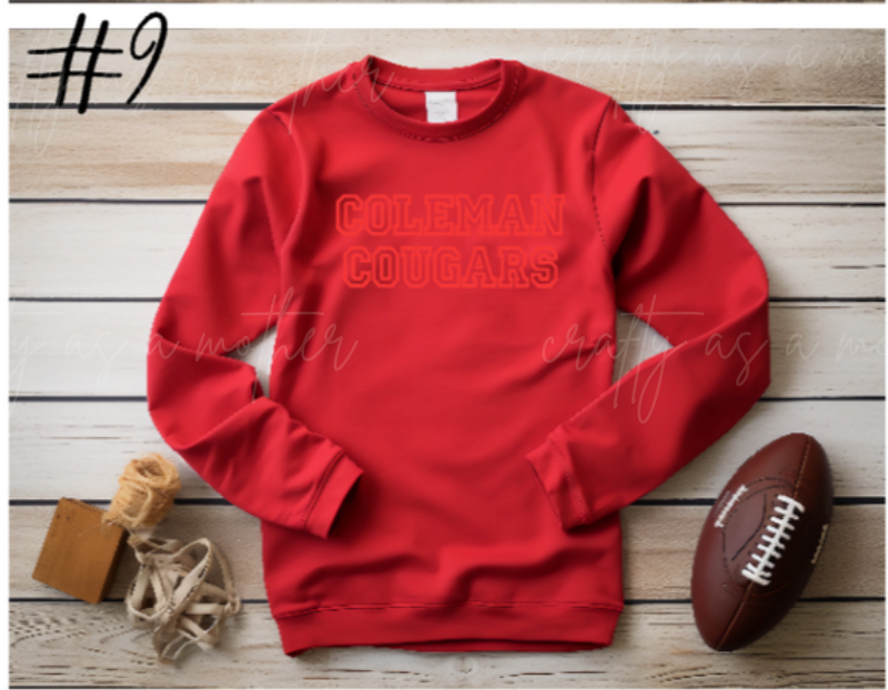 Coleman Cougars Sweatshirts - Puff Vinyl - 12 Options!