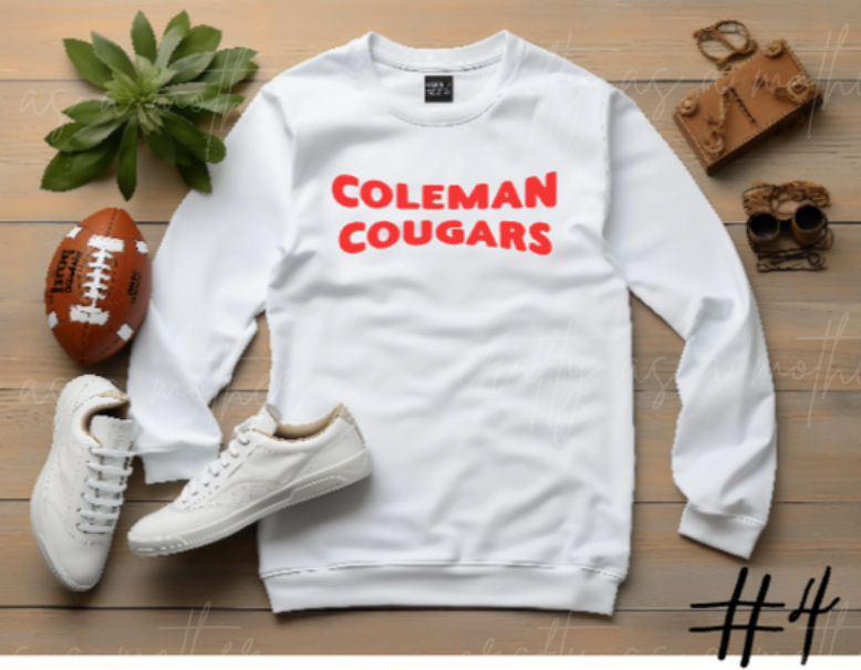 Coleman Cougars Sweatshirts - Puff Vinyl - 12 Options!