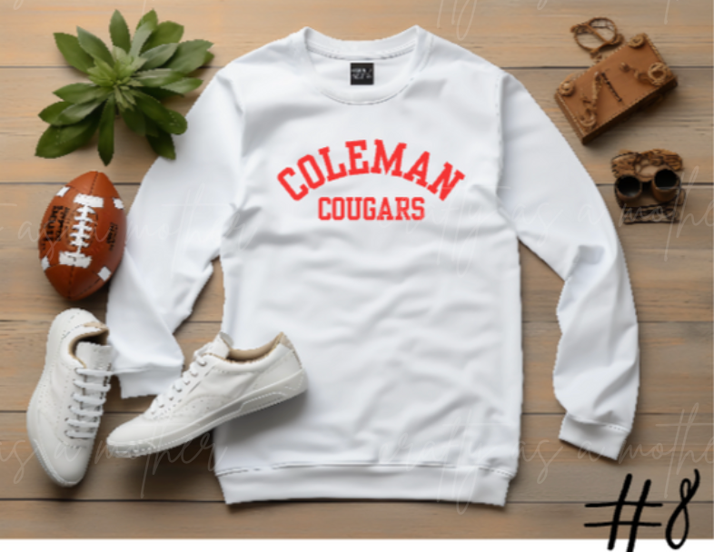 Coleman Cougars Sweatshirts - Puff Vinyl - 12 Options!